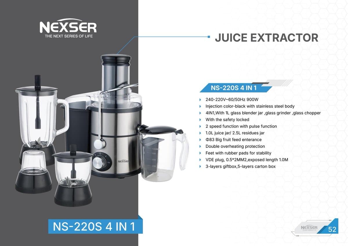 4-in-1 Juicer Machine 900 W met RVS Blades en Brede Vulschacht – Elektrische Juicer voor Groenten en Fruit, 3,5 L — afbeelding 1