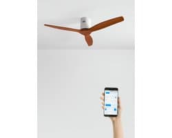 CREATE - Plafondventilator 40W silent 100% hout (Ø132cm) (ruimtes 10m²-25m²) - Wit / Donker hout - Geen licht - WIFI + Afstandsbediening - WIND CALM NATURAL WOOD