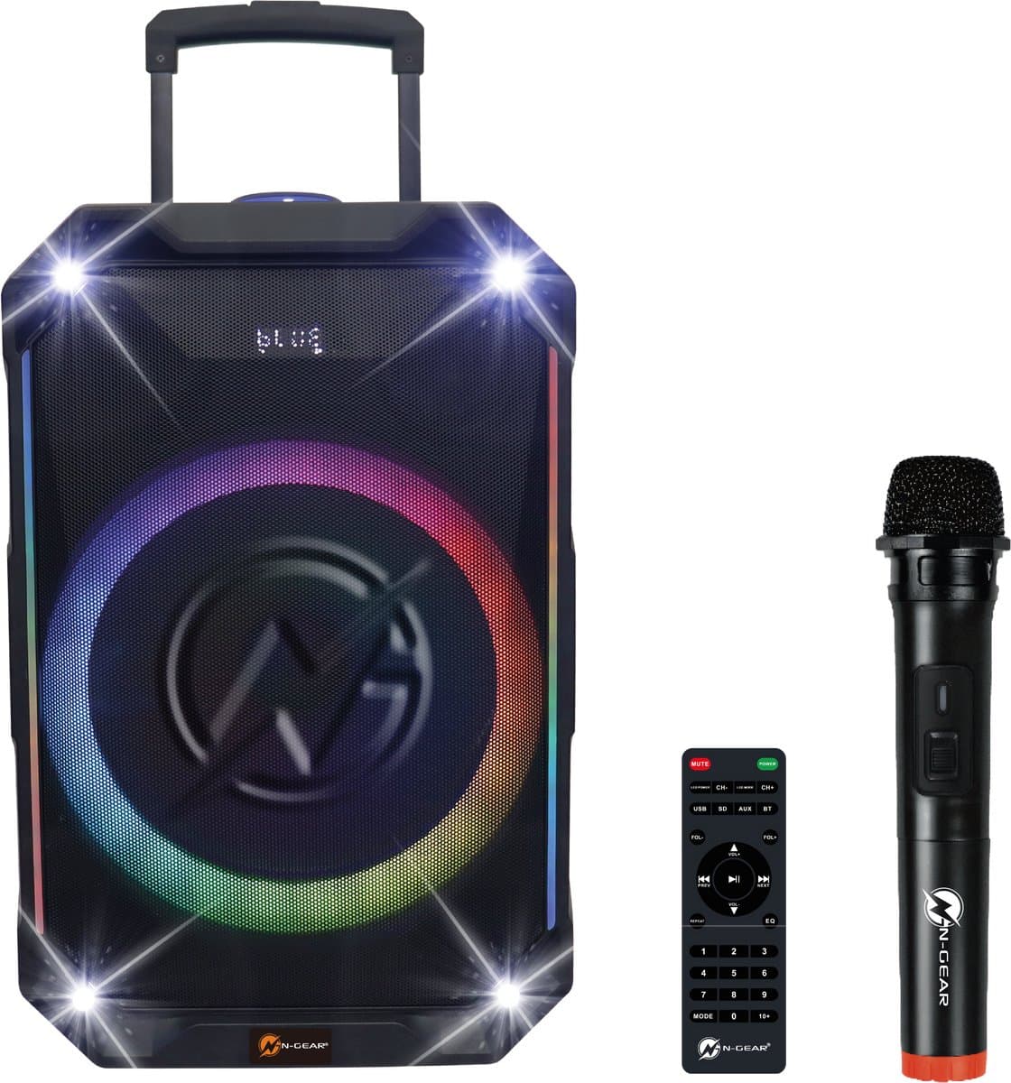 N-GEAR THE FLASH 1040 - Bluetooth Karaoke Speaker - 10 Inch Woofer - Discolicht - Draadloze Microfoon - Krachtige party speaker met lichtshow en TWS - 400w — afbeelding 1