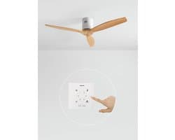 CREATE - Plafondventilator 40W silent 100% hout (Ø132cm) (ruimtes 10m²-25m²) - Wit / Licht hout - Geen licht - Controller voor wandmontage + afstandsbediening - WIND CALM NATURAL WOOD