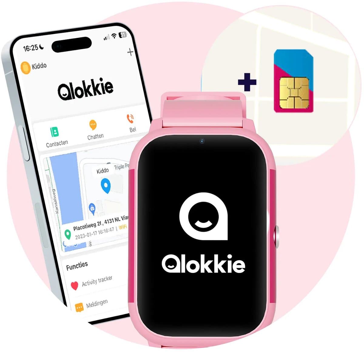 Qlokkie Kiddo Slim 2 Roze – GPS horloge kind – Smartwatch kinderen – GPS tracker kind met nauwkeurige locatiebepaling – GPS horloge met simkaart – Videobellen – SOS functie – Stel veilige zones in – Waterdicht IP68 — afbeelding 1