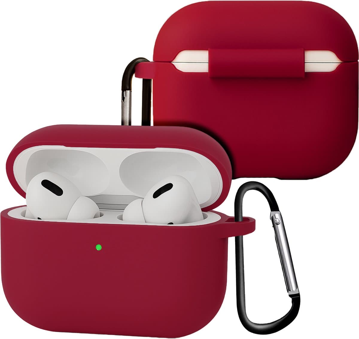 Case - Geschikt voor Apple Airpods Pro 3 - Siliconen Hoes met Clip - Silicone Hoesje Cover - Wijnrood — afbeelding 1