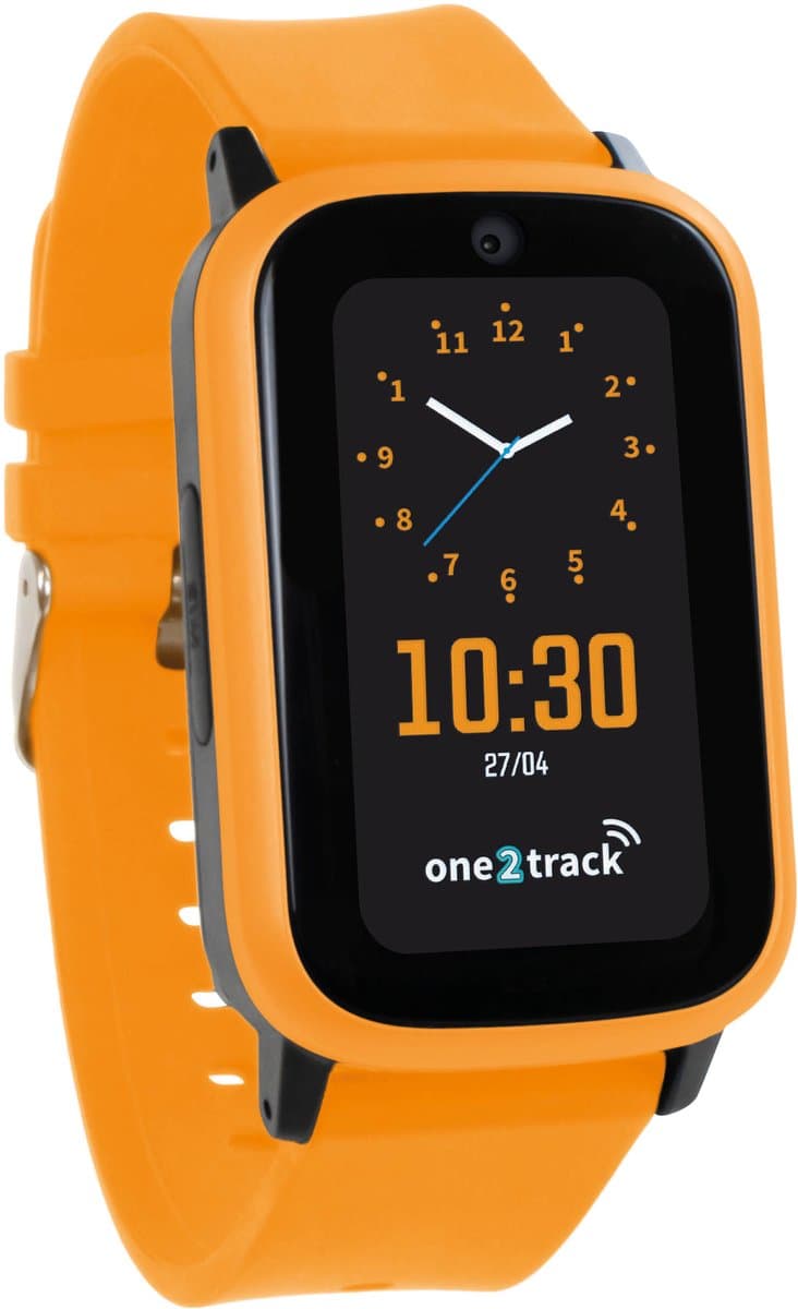 One2track Connect UP oranje | GPS horloge voor kinderen | Bekijk de locatie van je kind. Stel veilige zones in. En videobellen met de leukste smartwatch voor kinderen — afbeelding 1