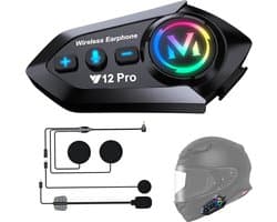 Intercomsysteem voor motorhelm, headset Bluetooth 5.4, motorhelm, paar met dubbele chip voor multitasking audio hoofdtelefoon, 500 m communicatiesysteem, helm, 2 motorrijders, compatibel met alle