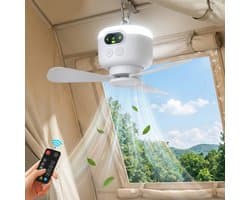 Rosnek Draagbare Campingventilator met LED Lamp - 8000mAh Oplaadbare Tent Ventilator - Compacte Plafondventilator met Afstandsbediening - Outdoor - RV
