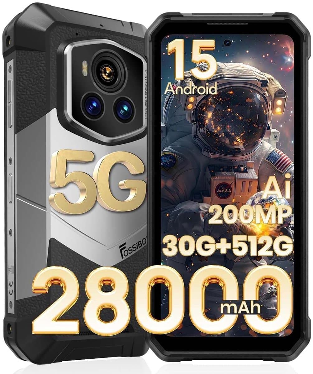 FOSSiBOT F107 Pro Robuuste Smartphone 5G - 30(12+18)GB RAM - 512GB ROM - 200MP AI-Camera - 6,95 inch FHD+ Scherm - 28000 mAh 66 W - IP68 Waterdicht Outdoor Telefoon - Android 15 - WIFI 6 - GPS,NFC,Face ID,OTG - Zwart — afbeelding 1