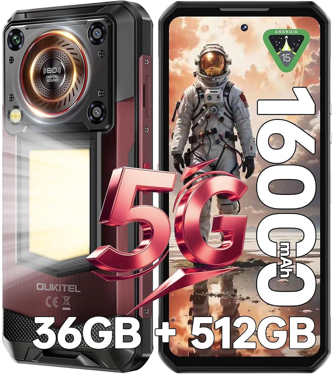 OUKITEL WP56 Robuuste Smartphone 5G - 36GB RAM - 512GB ROM - 16000 mAh - Android 15 - 6,8 inch - 108MP Camera - IP68/IP69K Outdoor Telefoon - Rood — afbeelding 1
