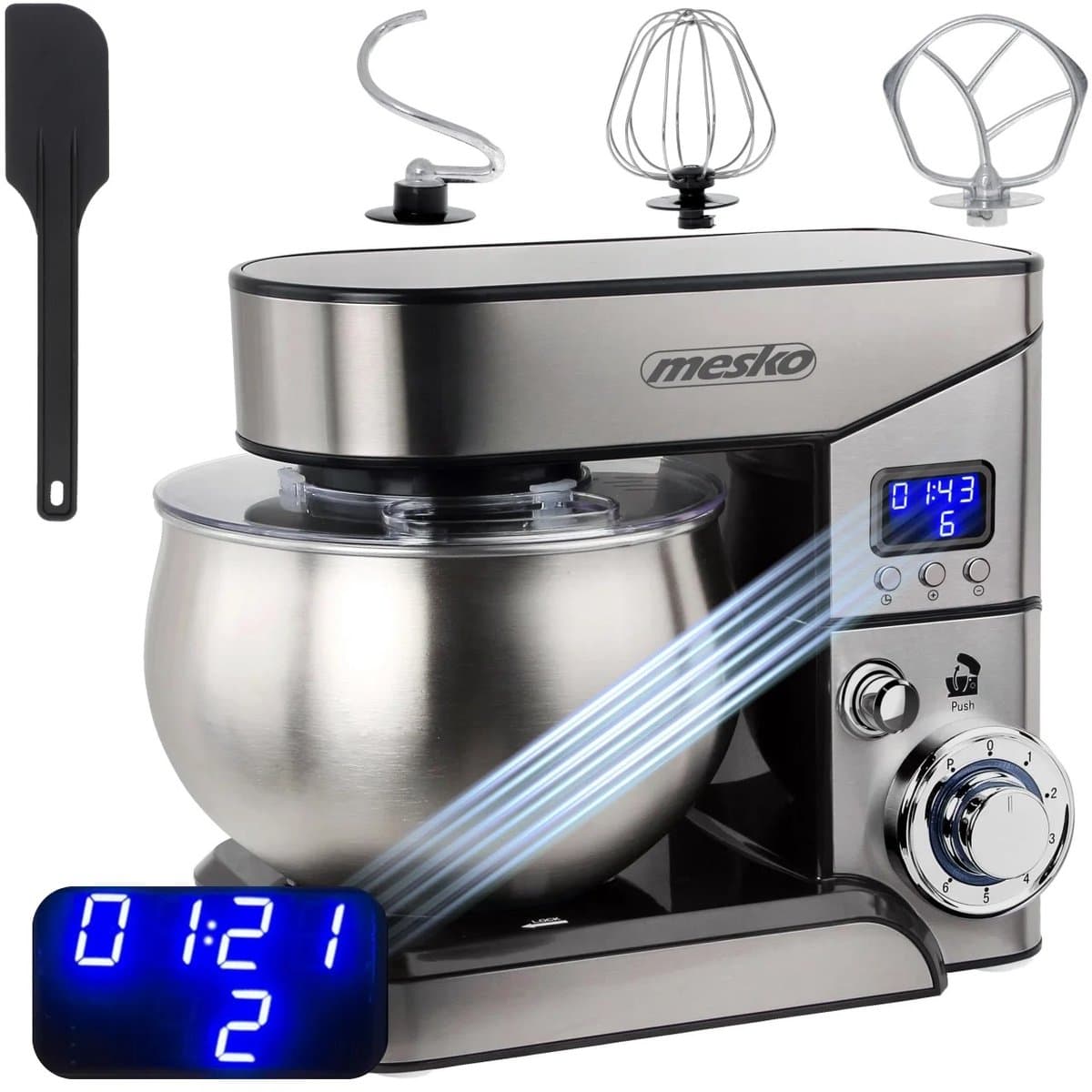 Nagedacht gedurende 12s Lunekiss Planetaire Keukenmachine 5L RVS Kom – 2000W Max – LCD Timer – Kantelkop – 6 Snelheden + Puls – 3 Opzetstukken — afbeelding 1
