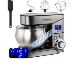 Nagedacht gedurende 12s Lunekiss Planetaire Keukenmachine 5L RVS Kom – 2000W Max – LCD Timer – Kantelkop – 6 Snelheden + Puls – 3 Opzetstukken