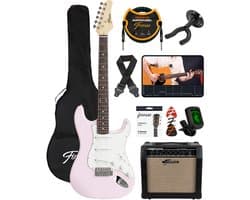 Finesse Elektrische Gitaar met Versterker - met Videocursus - Gitaar - Volwassenen - Kind - Roze