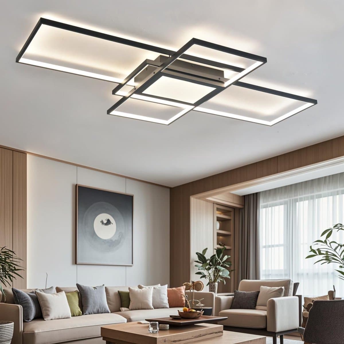 Grote Zwarte LED Plafondlamp Modern met Afstandsbediening voor Woonkamer en Slaapkamer (140CM) — afbeelding 1