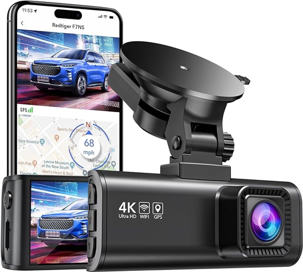 REDTIGER F7NS dashcam - Front 4k Resolution - 170 Degree Viewing Angle - Wi-Fi - GPS - Parking Mode - Night Vision - G-Sensor - 3.16-inch LCD Screen - Car Dashcam — afbeelding 1