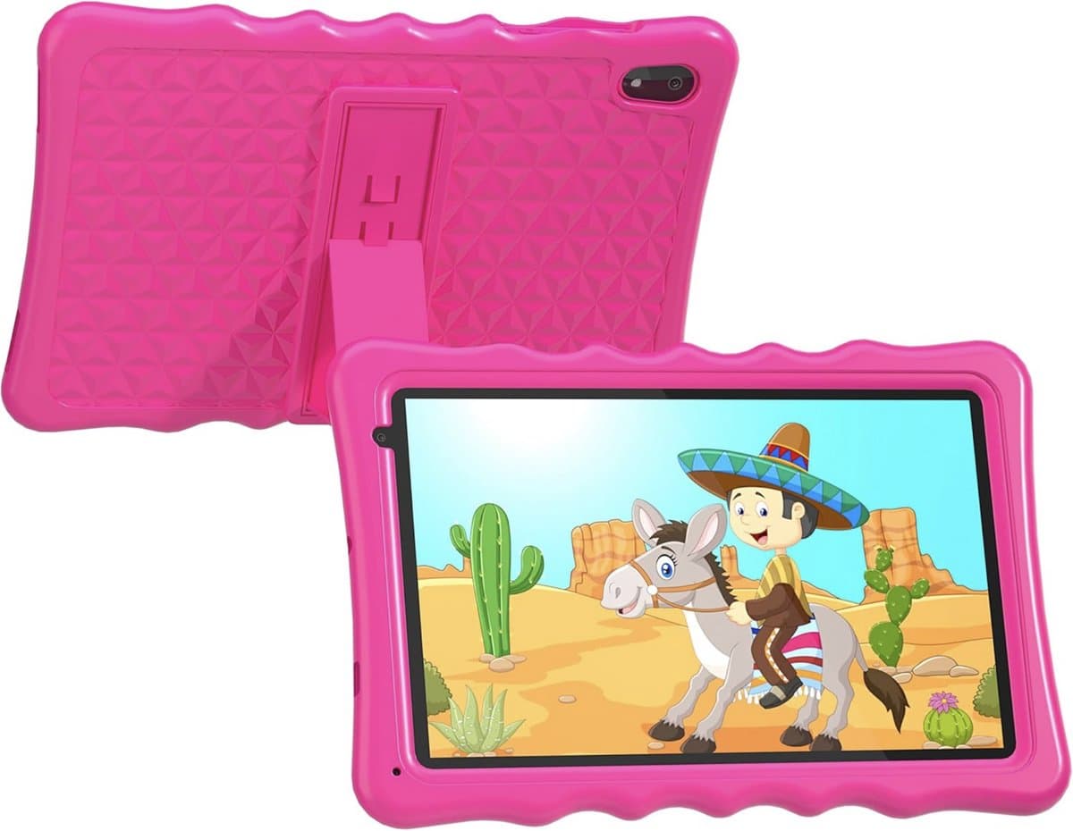 Tibuta 10 inch Kinder tablet – Android 13 – 4GB RAM + 32GB Opslag – HD IPS Scherm – Ouderlijk Toezicht – Kinderhoes – WiFi – Roze — afbeelding 1