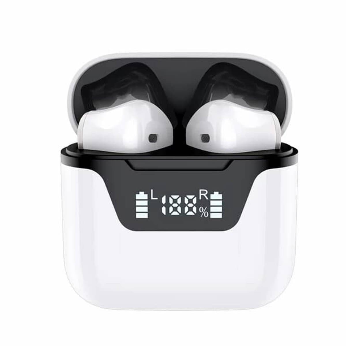 AUDEX Draadloze Bluetooth Oordopjes met Display – Semi In-Ear Earbuds – LED Batterij Indicator – USB-C Oplaadcase – Geschikt voor iPhone & Android – Wit — afbeelding 1