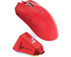 ATTACK SHARK X11 - RGB Gaming Muis - Magnetisch Oplaaddock - PAW 3311 Sensor - 59g Lichtgewicht - Bedraad + 2.4G + BT - 22.000 DPI - Rood