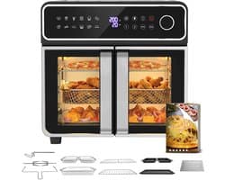 Airfryer 23L XXL – 2400W Heteluchtfriteuse met Dubbele Zone, 12 programma’s, Touchscreen, Receptenboek – Familie Airfryer