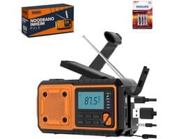 INHEIM® PULS – Robuuste Noodradio met Powerbank - Zonnepaneel, Zwengel, USB-C & GRATIS Batterijen - Zaklamp, SOS & Compact Design - Voor Kamperen, Outdoor en Noodpakket