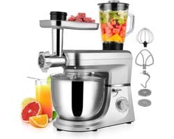 VIVOHOME 6-in-1 Keukenmachine - 6L, 660W, Zilver, met Vleesmolen & Pastamachine - Professionele Mixer voor Brood, Deeg & Taarten