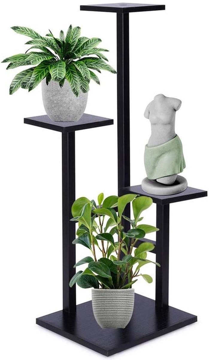 SERALUXE - Plantenrek met 4 Lagen - Plantenstandaard - Plantentafel - Plantenrekken - Plantentrap - Plantentafeltje voor binnen - buiten - Plantenrek voor Bloempotten - Planten etagere - Zwart — afbeelding 1