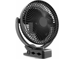 EXCITAT Ventilator - Clip On Ventilator - Stille Wandventilator - Draagbare - 4 Snelheden - 360° Rotatie - Voor Thuis, Kantoor, Kinderwagen, Camping, Kweektent - 10000 mAh - Zwart