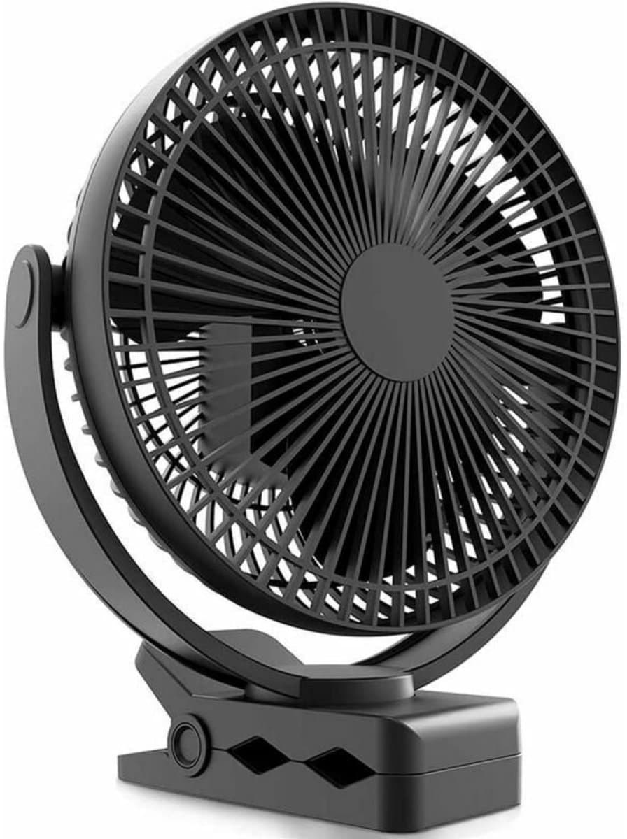 EXCITAT Ventilator - Clip On Ventilator - Stille Wandventilator - Draagbare - 4 Snelheden - 360° Rotatie - Voor Thuis, Kantoor, Kinderwagen, Camping, Kweektent - 10000 mAh - Zwart — afbeelding 1