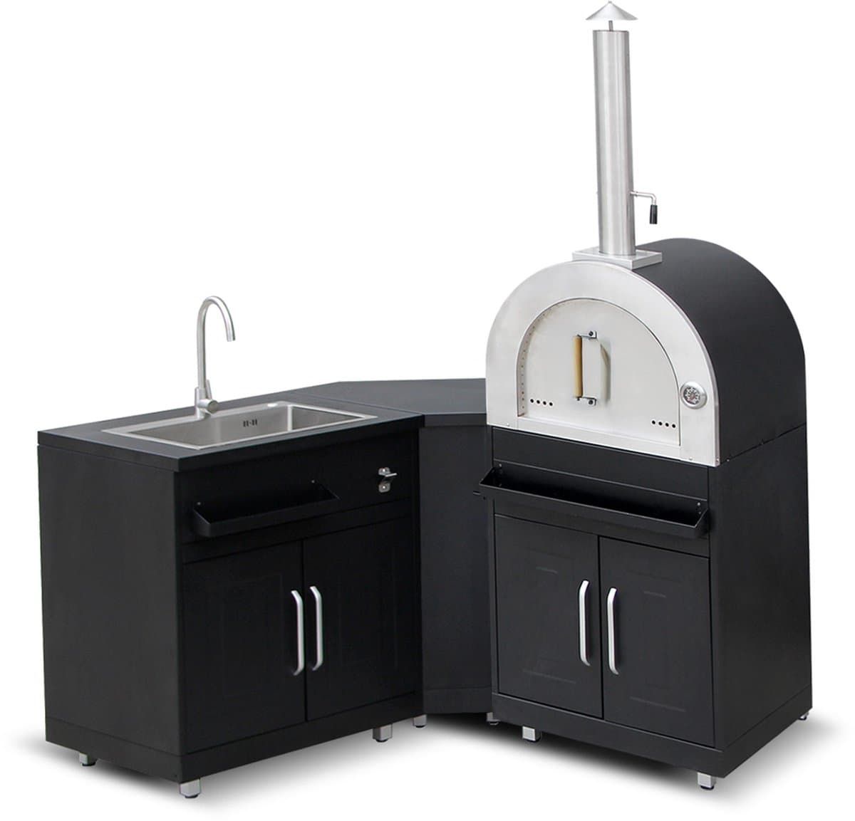 Oviala - Metalen buitenkeuken met 3 modules spoelbak en pizzaoven - Memphis — afbeelding 1