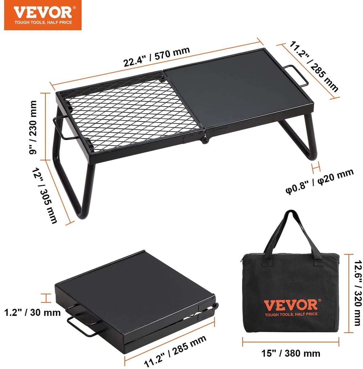 Mila Shop - Barbecue - Buiten koken - Grillen - Rek - Kampvuurgrill - Camping grill - Strand - Picknick - Zwart — afbeelding 1