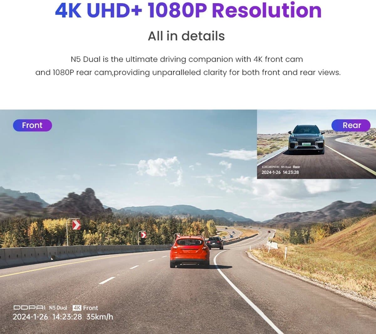 Dashcam voor Auto - WiFi - Super compact - Dashcams - Dubbele camera - FullHD video - met Hw-kit - Zwart — afbeelding 1