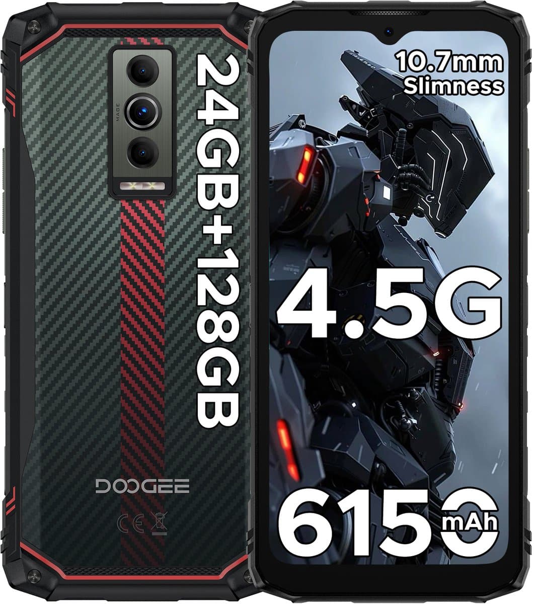 DOOGEE Blade10 Energy-Onbreekbare Mobiele Telefoon-Smartphone-Android 15 -24GB RAM+ 128GB ROM/(2TB TF)- 6.56" + 90Hz-6150mAh-Bouwplaats Telefoon 16MP + 8MP-Rood — afbeelding 1