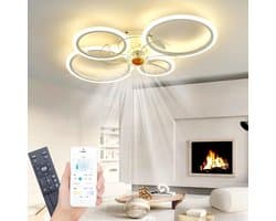 4 Ringen Plafondventilator - Dimbaar Met Afstandsbediening & APP - Wit - 6 Snelheden - Smart lamp - Moderne Ventilator
