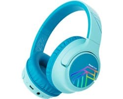 PowerLocus Bobo - Draadloze Koptelefoon voor Kinderen - Bluetooth koptelefoon - 74/85/94dB Volumebegrenzing - Led Verlichting - Audio Sharing Functie - Blauw