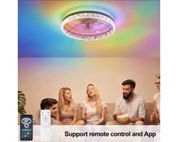 RGB Plafondventilator - Met Speaker - Dimbaar Met Afstandsbediening - 12 Kleuren - 60W - RGB Muziek Ventilator - Woonkamerlamp - Kroonluchter Ventilator