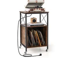 COSTWAY Platenstandaard met geïntegreerd laadstation, record player stand, bijzettafel hout, platenspeler standaard voor vinyl, bruin records, rek voor woonkamer, slaapkamer, 45 x 50 x 82 cm