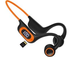 Beengeleiding Bluetooth Hoofdtelefoon - Air Open Oor met Microfoon, Sport Oortelefoon Power Display TF-kaartsleuf Zweetbestendig voor, Hardlopen, Fietsen, Rijden (Oranje)