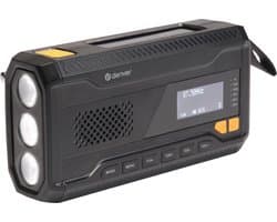 Denver Portable DAB radio - Powerbank Zonneenergie - FM - Draagbare Noodradio - Zaklamp - Opwindbaar - SOS-Licht - SCD2033 - Zwart