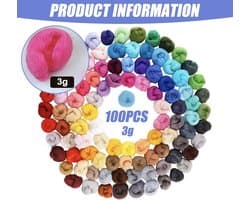 300 g multicolor viltwolset: viltwol, set van 100 kleuren, veelzijdige premium merinowol, nat vilten, droogvilten, wol roving voor droog vilten, voor knutselprojecten en doe-het-zelf handwerk