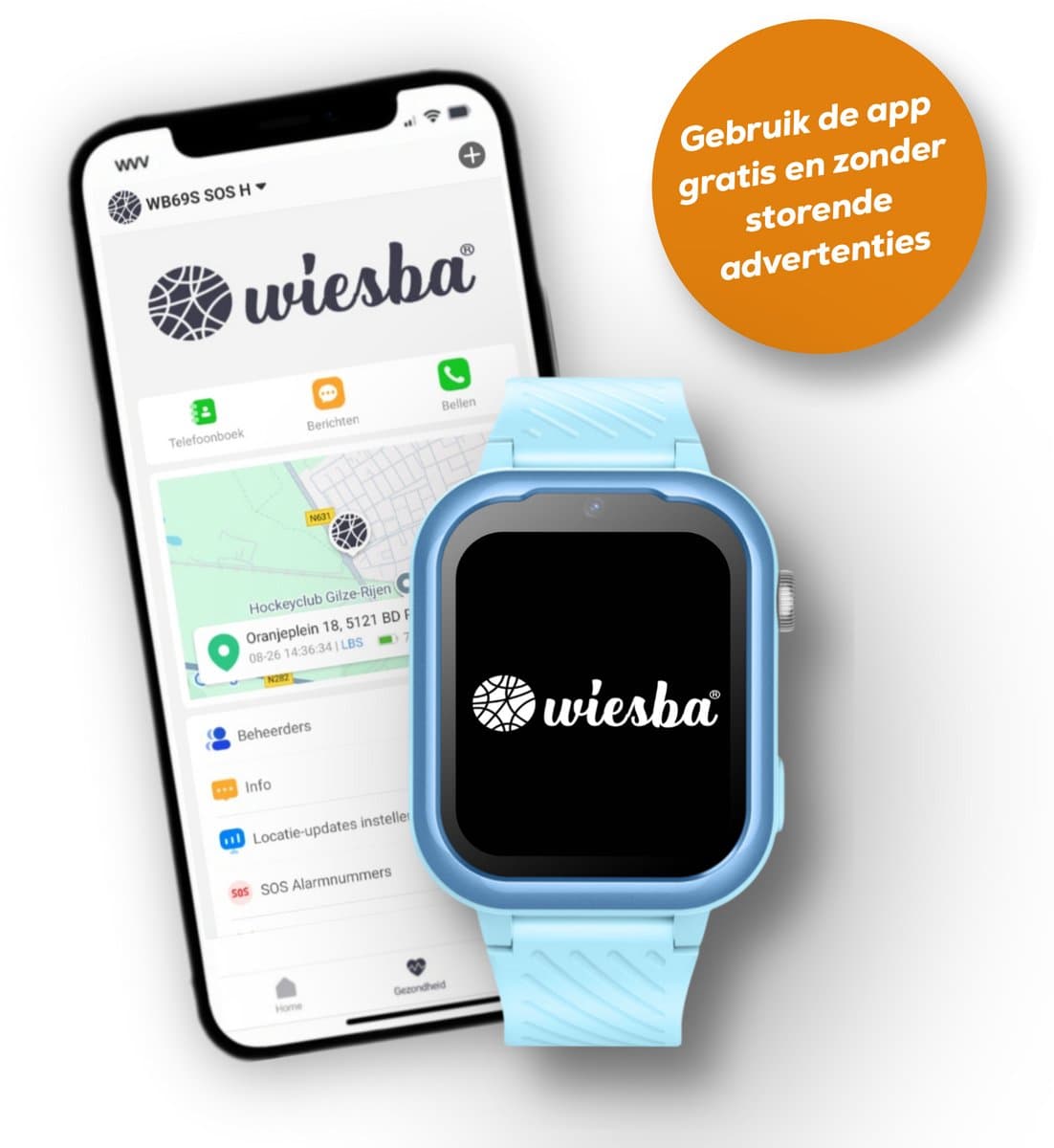 Wiesba WB39 - smartwatch kinderen - gps horloge kind - kinderhorloge bellen - gps tracker kinderhorloge - kinderhorloge met gps - kinderhorloge - Blauw — afbeelding 1