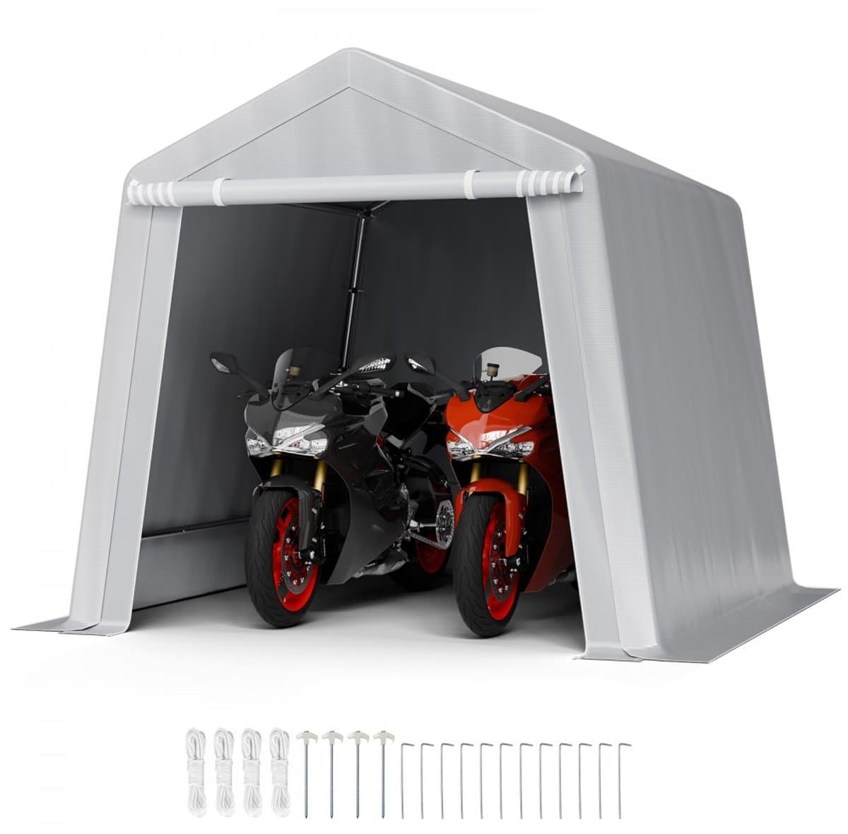 Garagetent - Opslagtent - 244 x 244 x 229 cm - PE Doek - Stalen Buisframe - Met Deur - Voor Fiets, Motor, Grasmaaier - Grijs — afbeelding 1