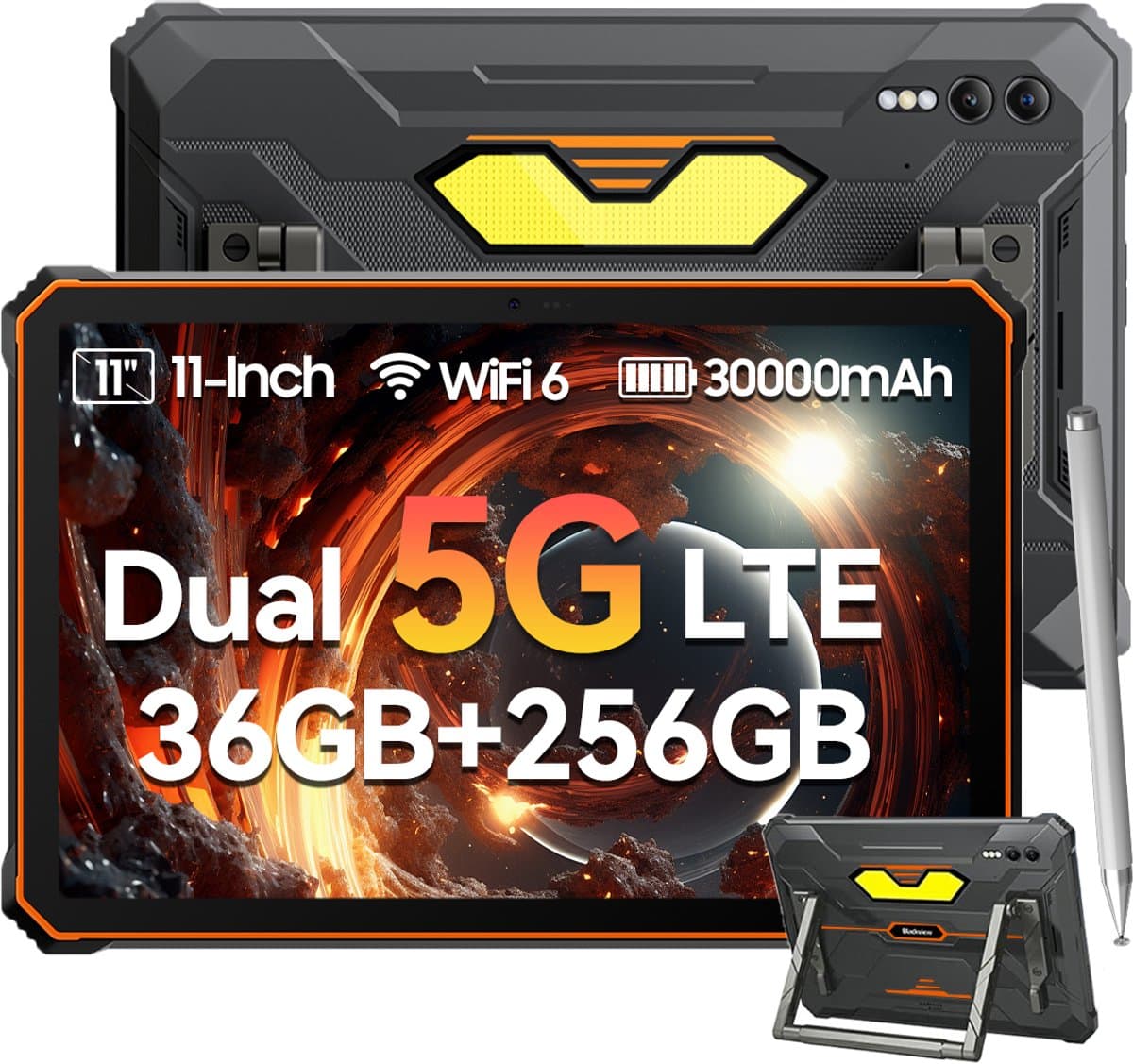 KINGRID Tablet - Active 10 Pro 5G Outdoor Tablet - 11 inch - 36GB RAM - 256GB ROM - 30000mAh - IP68 Waterdicht Tablet - 55W Snel opladen - Dual SIM - Oranje — afbeelding 1