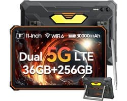 KINGRID Tablet - Active 10 Pro 5G Outdoor Tablet - 11 inch - 36GB RAM - 256GB ROM - 30000mAh - IP68 Waterdicht Tablet - 55W Snel opladen - Dual SIM - Oranje