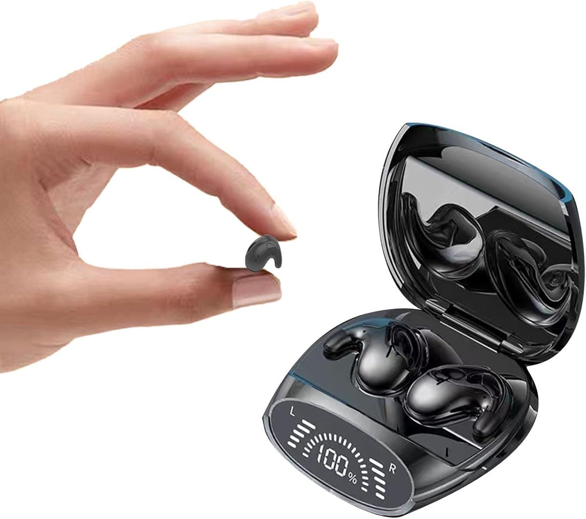 De Beste Gadgets Slaap Oordopjes Bluetooth – Draadloze Sleep Earbuds – Kleine oordopjes - Kleine Oortjes - Ultra Dun & Comfortabel – Voor Zijslapers – Noise Reduction – Waterbestendig - MD - Zwart — afbeelding 1