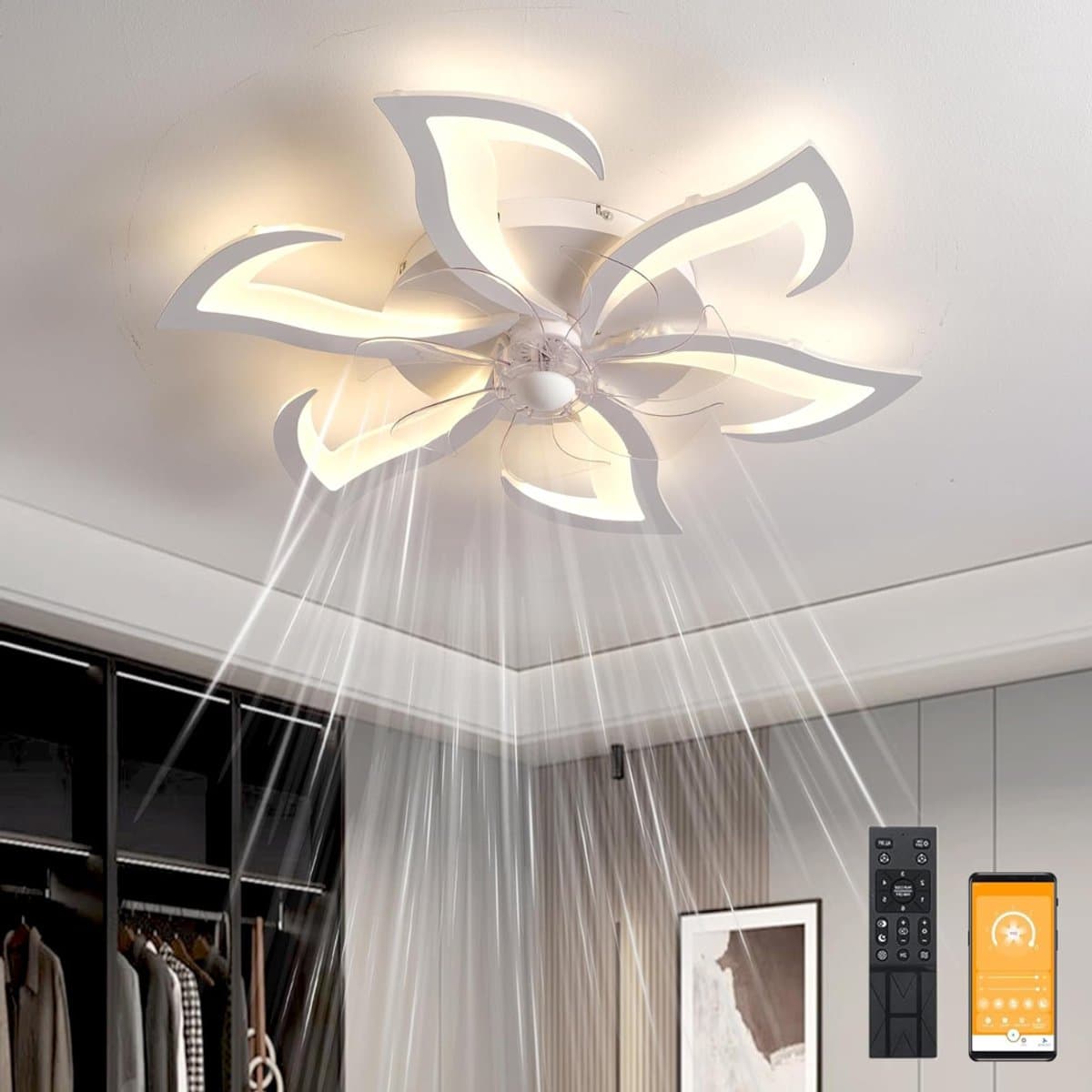 VIN® Plafondventilator Met Verlichting - Smart Lamp Met Afstandsbediening – Plafonniere Keuken Lamp Met 6 Ventilatiesnelheden - Woonkamerlamp – Plafond Ventilator Lamp Met Timer — afbeelding 1