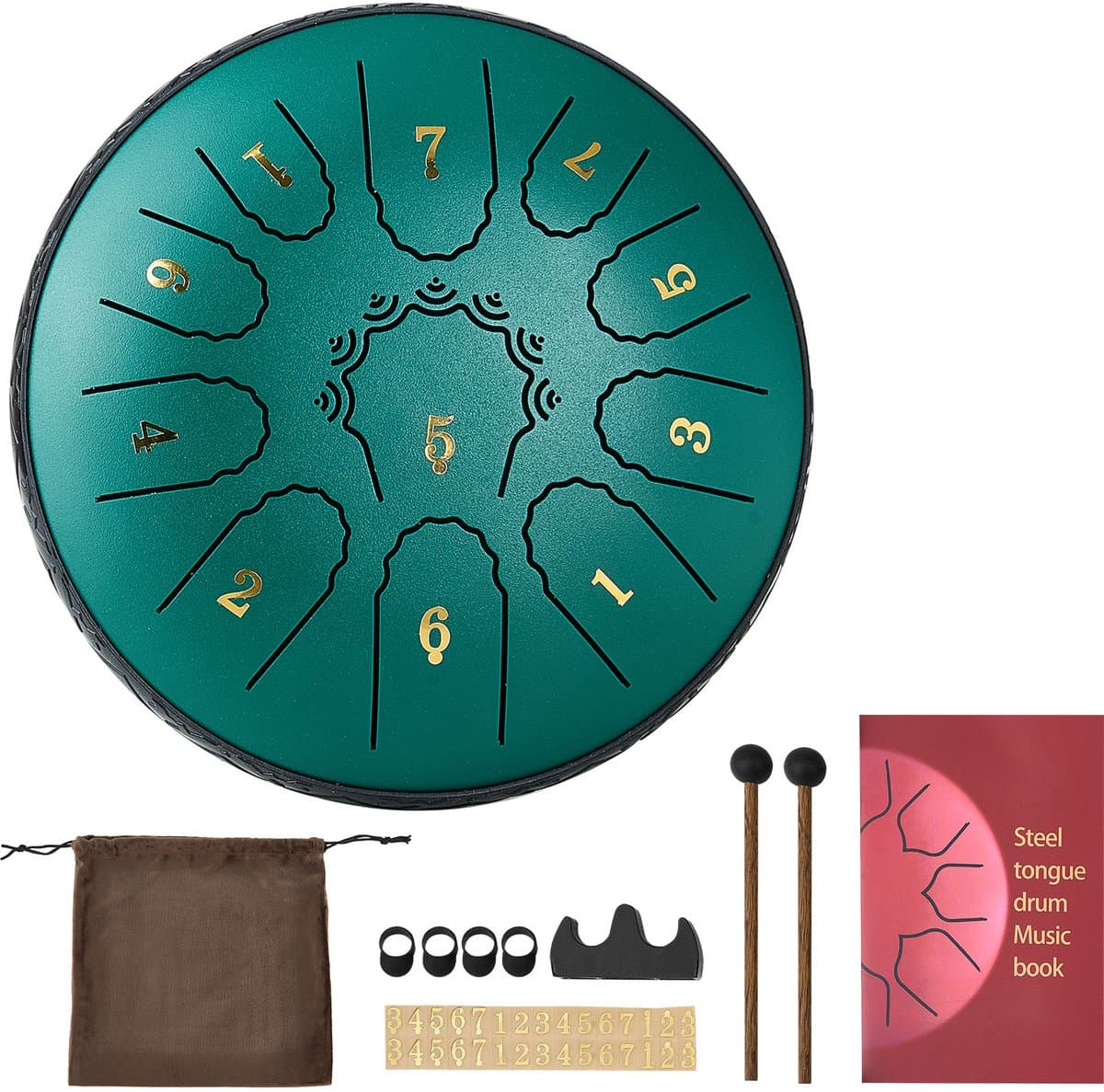 VEVOR Tongue Drum, 165 mm, 11-Tonige Rain Drum, D-Majeur Muziekdrums met Muziekboek En Mallets, Stalen Tongdrum, Stalen Pan, voor Meditatie, Yoga, Beginners, Muzieklessen, Groen — afbeelding 1