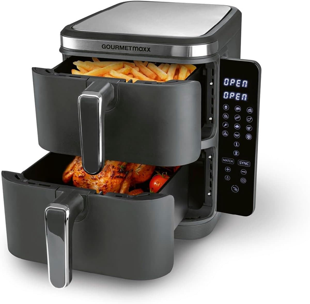 Verticale Heteluchtfriteuse met Dubbele Kamer - 10 Liter Inhoud - Ruimtebesparend & Flexibel Touchscreen — afbeelding 1