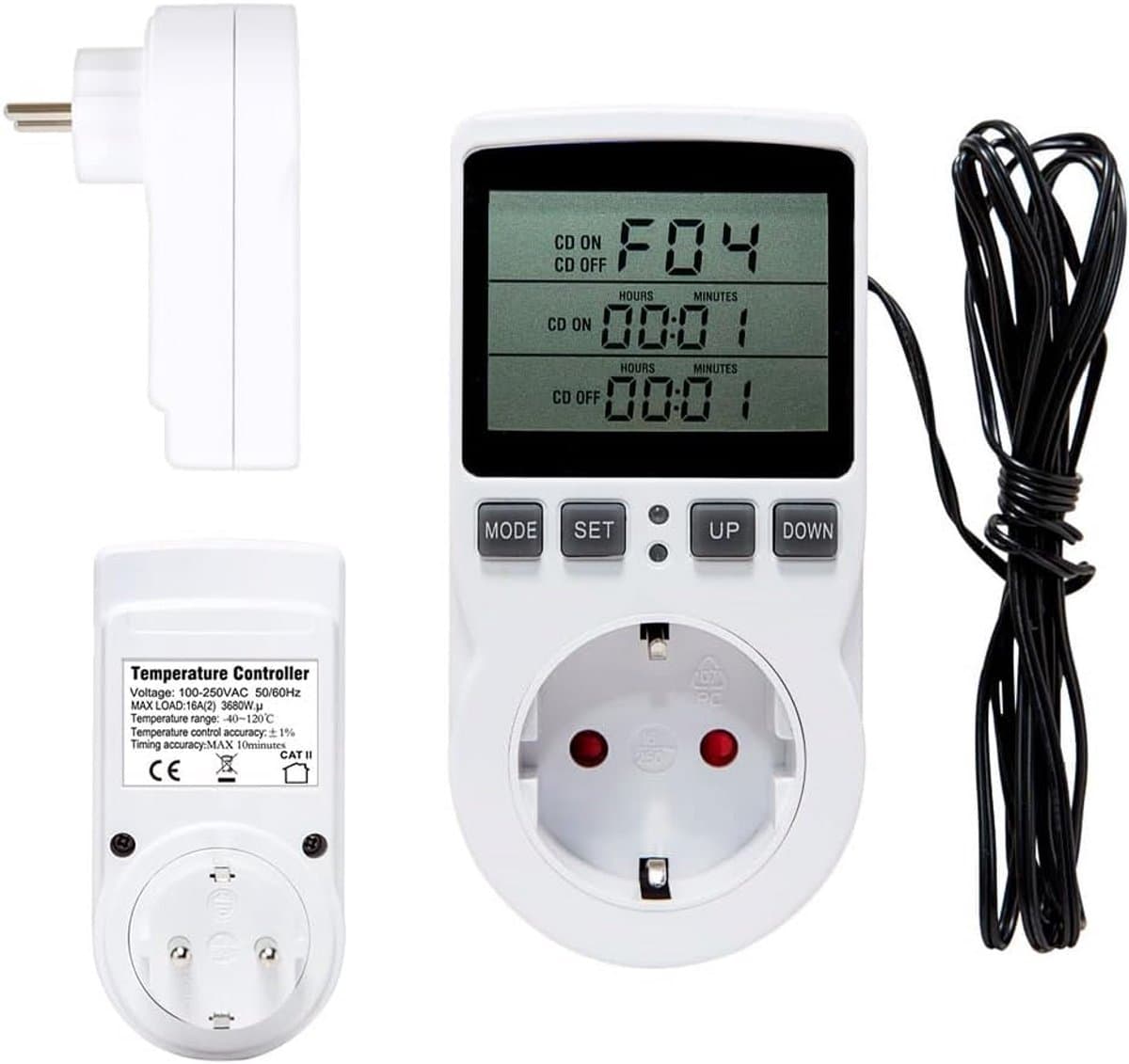 Digitale Temperatuurregelaar met Stopcontact en Sensor - Verwarming & Koeling Thermostaat — afbeelding 1