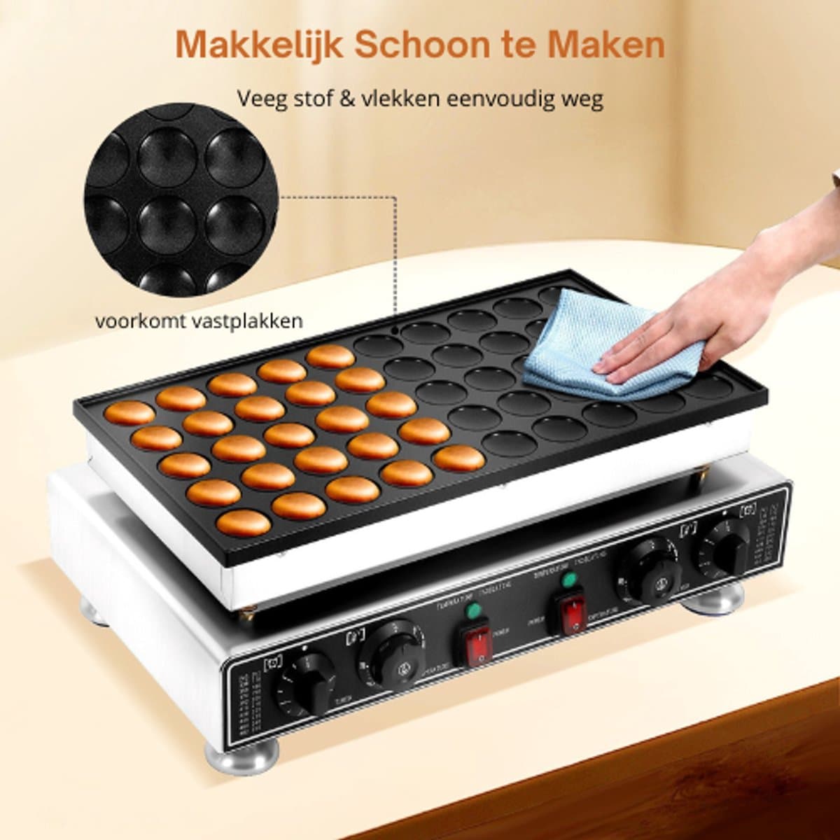 ElevateCommerce - Poffertjesmaker Elektrisch – Poffertjespan 50 stuks – Anti-aanbak – Instelbare Temperatuur – Professionele Mini Dutch Pancake Machine — afbeelding 1