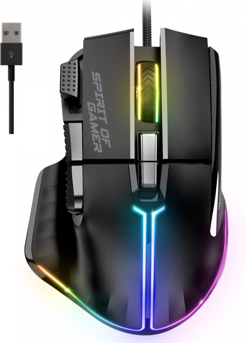Spirit of Gamer Muis – Gaming Muis – Game Muis – 12.800 DPI – RGB – Duimsteun — afbeelding 1