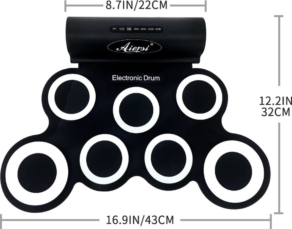 ProductPlein - Elektrisch Drumstel - Elektronisch Drumset - Digitaal Drumstel - Drumpad -Beginnersdrum E-drum - met Drumstokken en Voetpedalen - Volwassenen Kinderen Beginners -zwart - 7 Pads — afbeelding 1