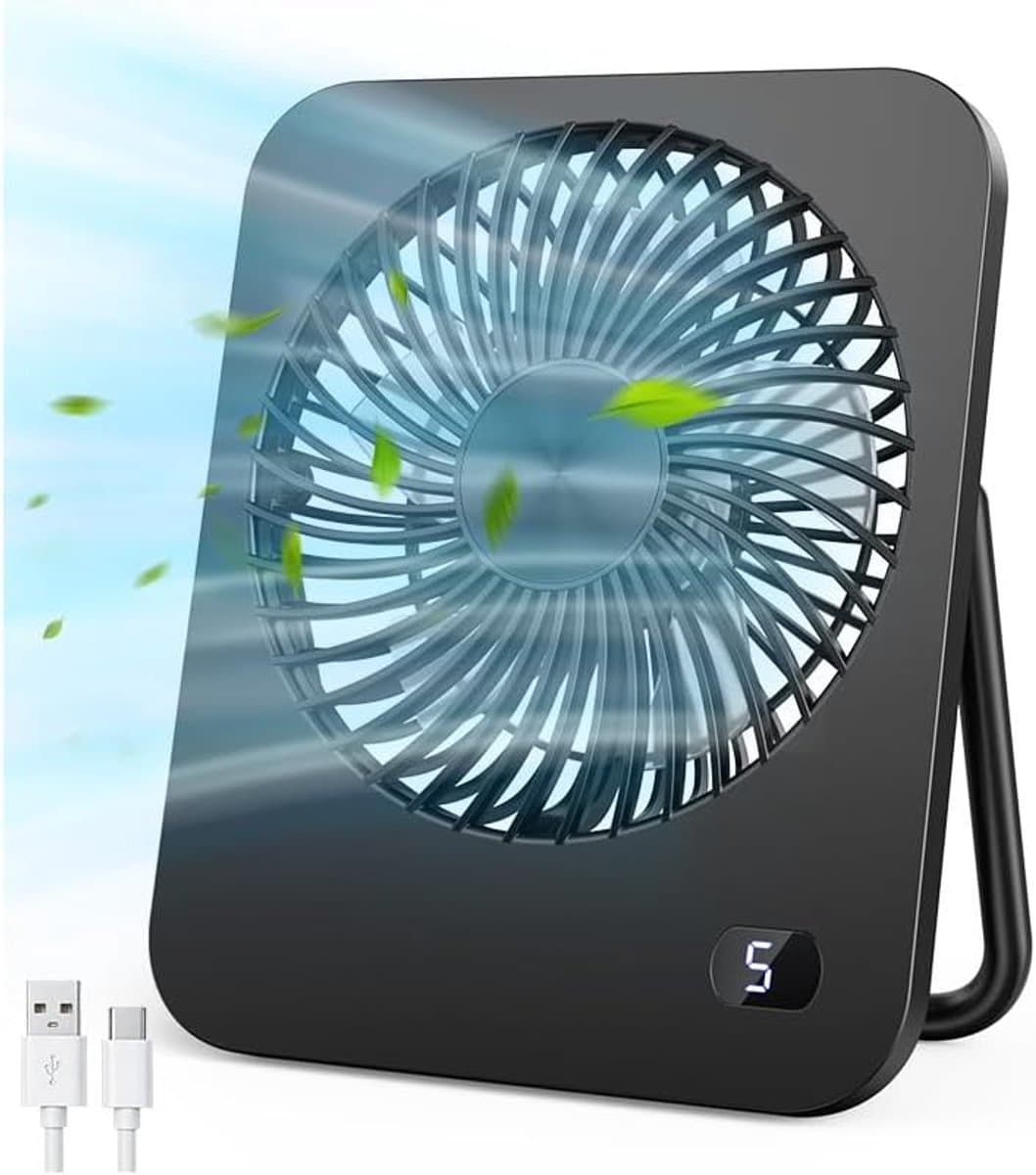 Tafelventilator Stil – USB Ventilator Zonder Accu – 5 Snelheden – 180° Verstelbaar – Zwart — afbeelding 1