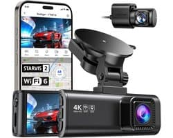 SnelShoppen - Dashcam Auto Achter 4K/2,5K met STARVIS 2, 3,18 inch IPS-Scherm, 5,8 GHz WiFi, GPS, 170° Groothoek, WDR, Tot 512 GB, Autocamera Voor Vei